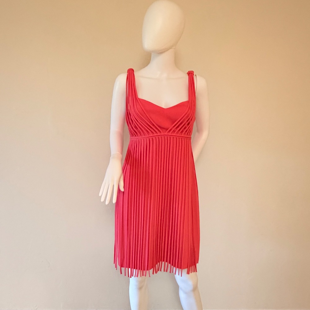 Trina Turk Women's‎ Coral Pink Fringe Cage Bodice Cocktail Mini Dress Size 6